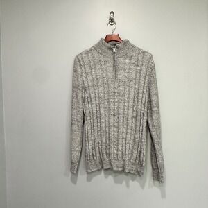 Fairlane Mens Sweater Size L Gray Quarter Zip Long Sleeve Cable Knit Pullover‎